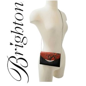 Brighton Vintage Black & Red Snakeskin Embossed Leather Crossbody Wallet